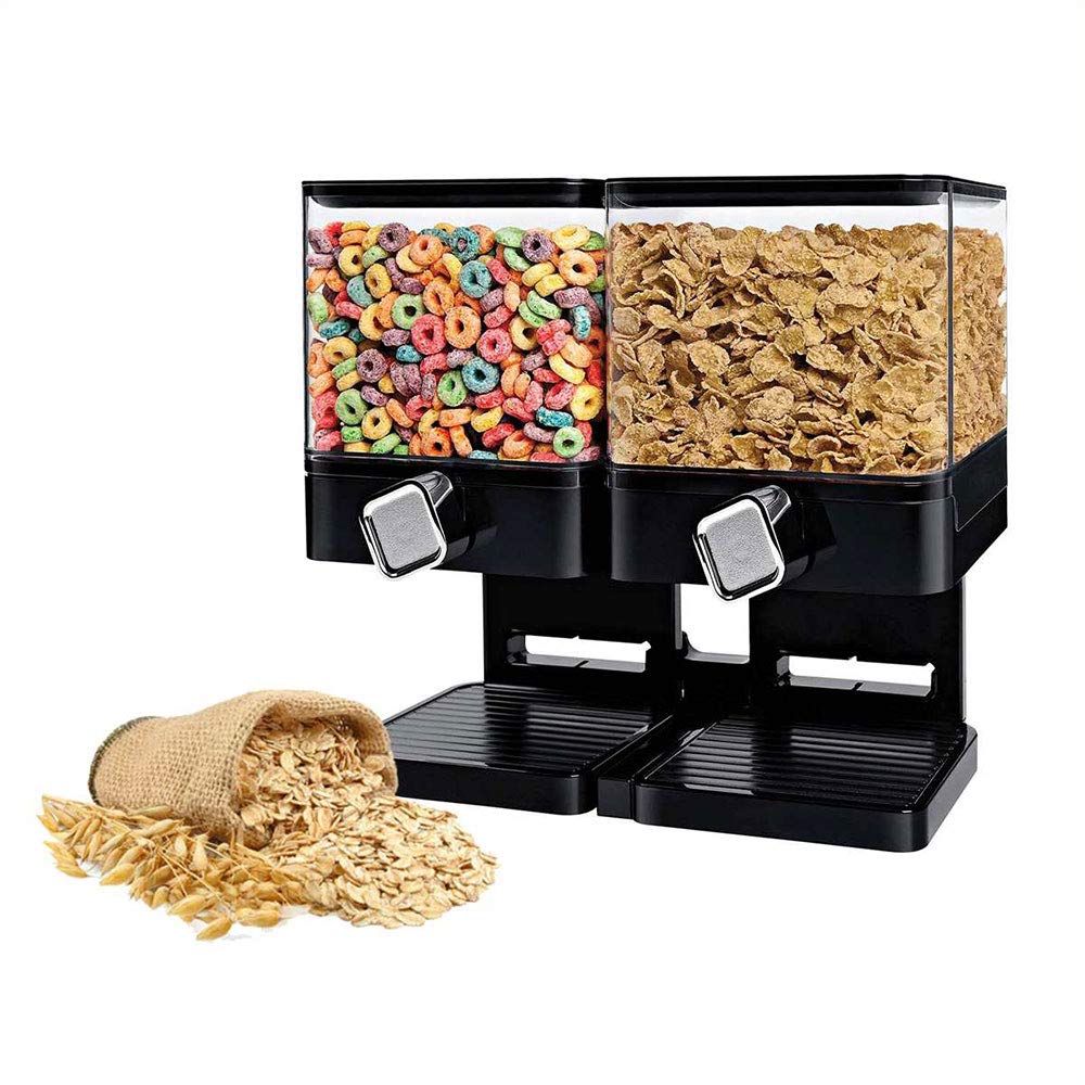 Dispensador de cereales doble recipiente de almacenamiento de alimentos secos con soporte