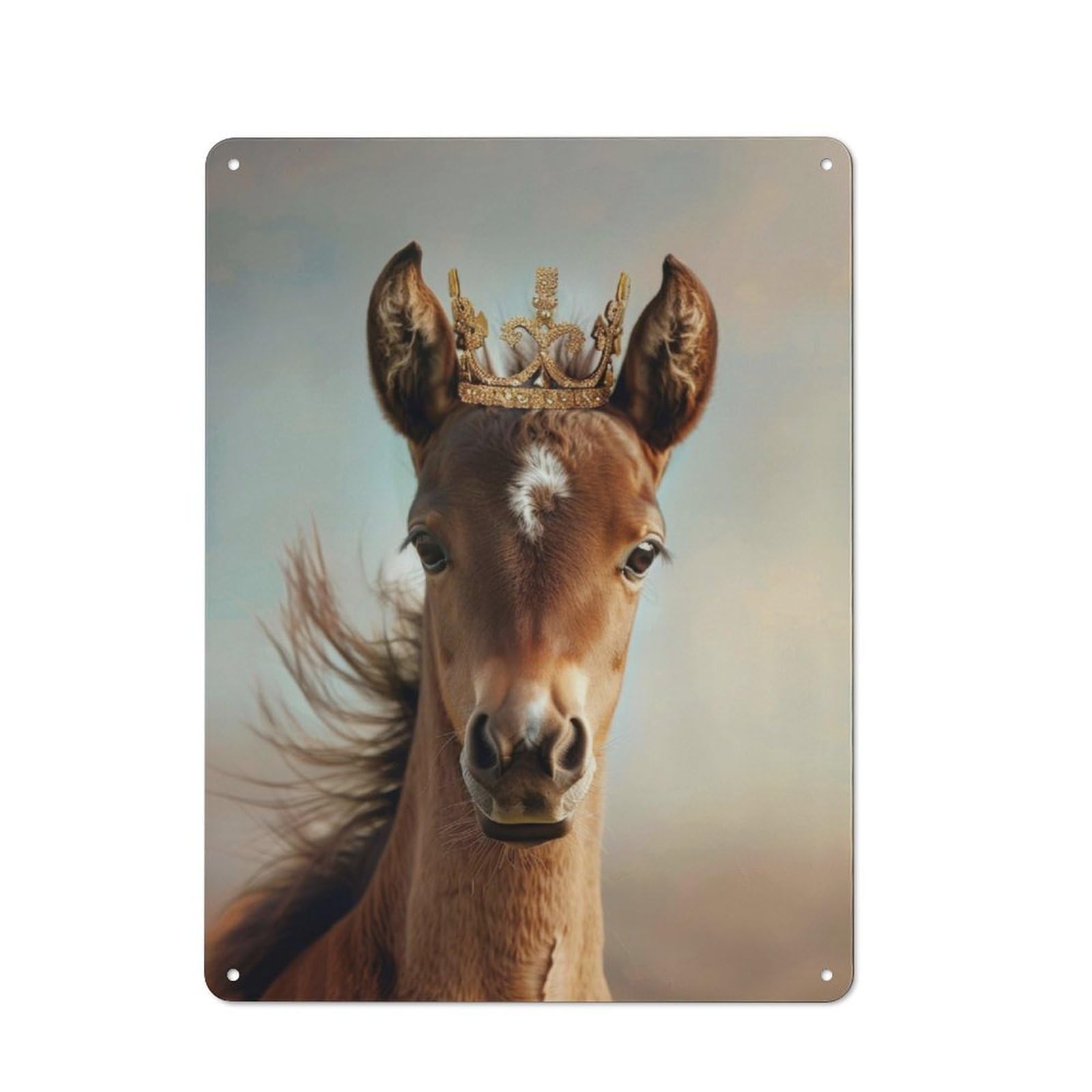 Junmoney Horse Pastel Crown Tin Wall Plaque 40X30cm With For Home Office Or Studio, Gift Idea At Christmas For Creative Workspace Decorators