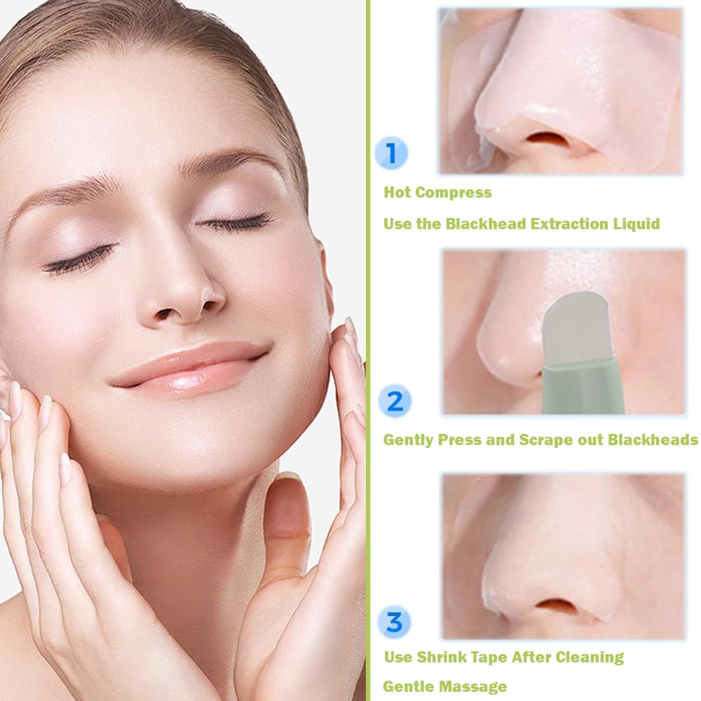 2 PCS Silicone Nose Blackhead Remover Professional Skin Pore Spatula Metal Pimple Popper with Dual Head for Removing Blemish Comedone Whiteheads - Image 4
