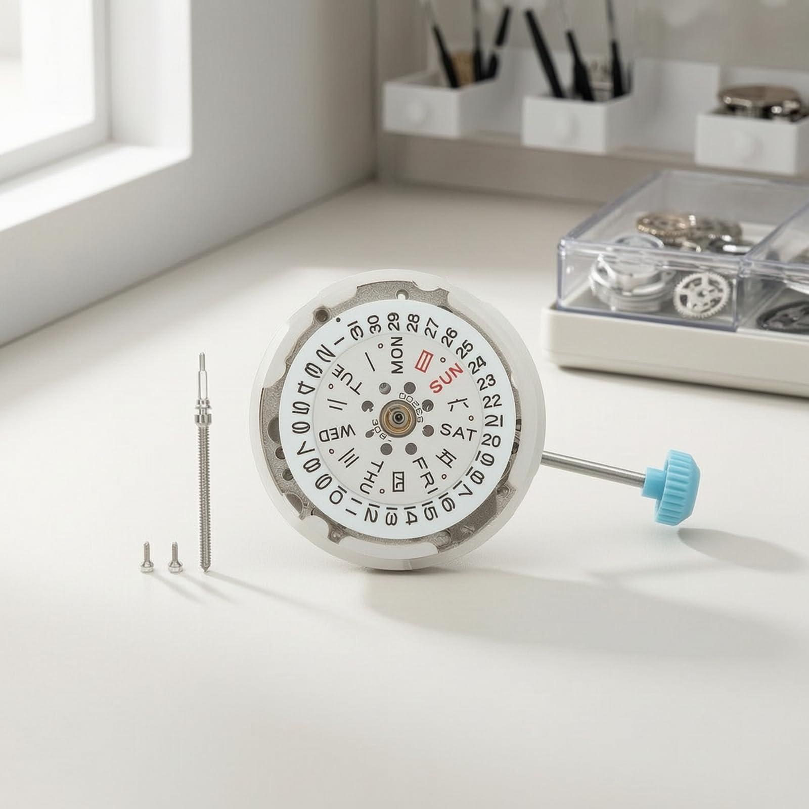 Movimiento de Reloj para Mujer con Mecanismo con Calendario Indicador de Día y Fecha Cifras en Bisel Tornillos de Fijación Adecuado para Sustitución Ajuste de Relojes
