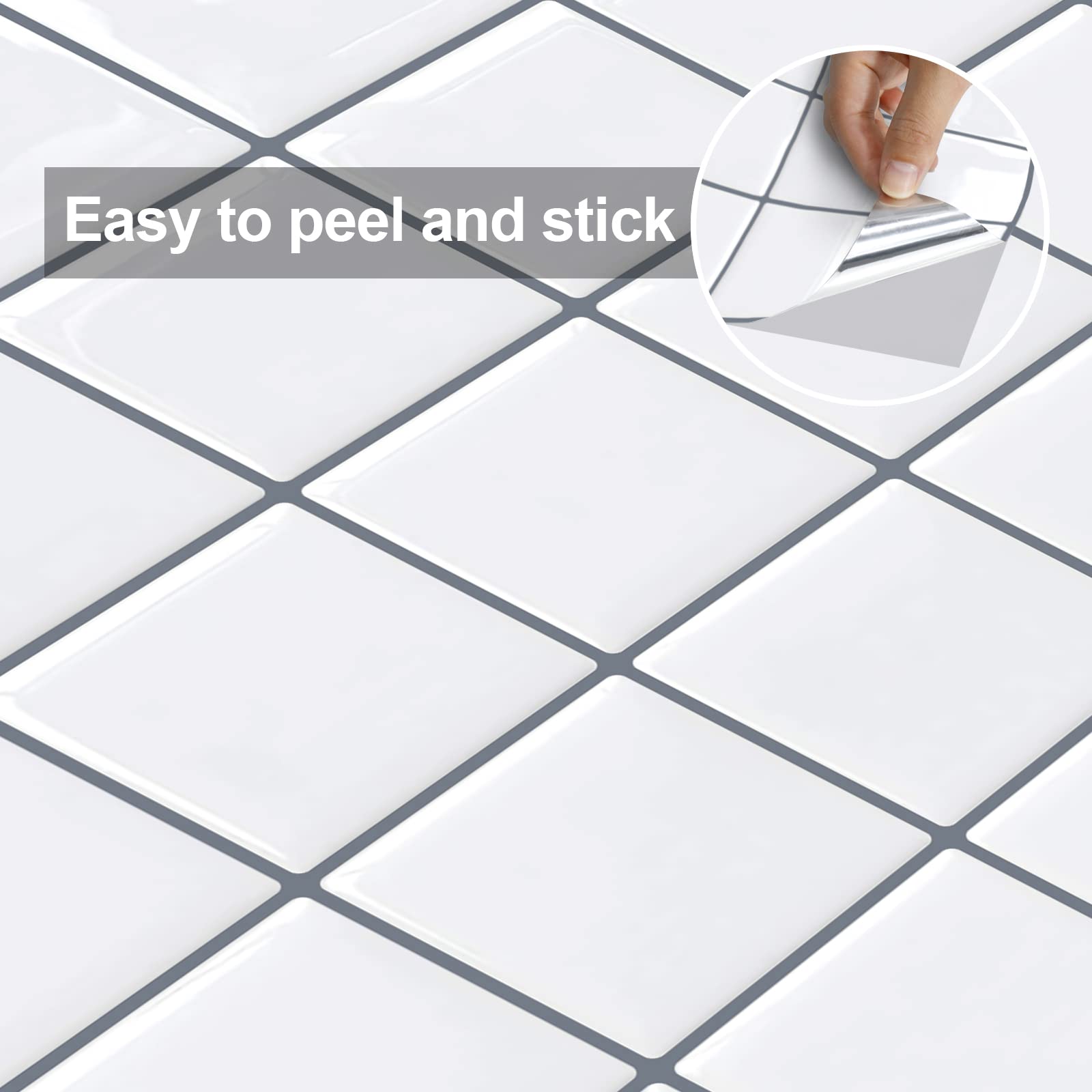Paquete de 10 pegatinas de vinilo for azulejos de pared, multicolor, 25 x 25 cm(White and Grey)