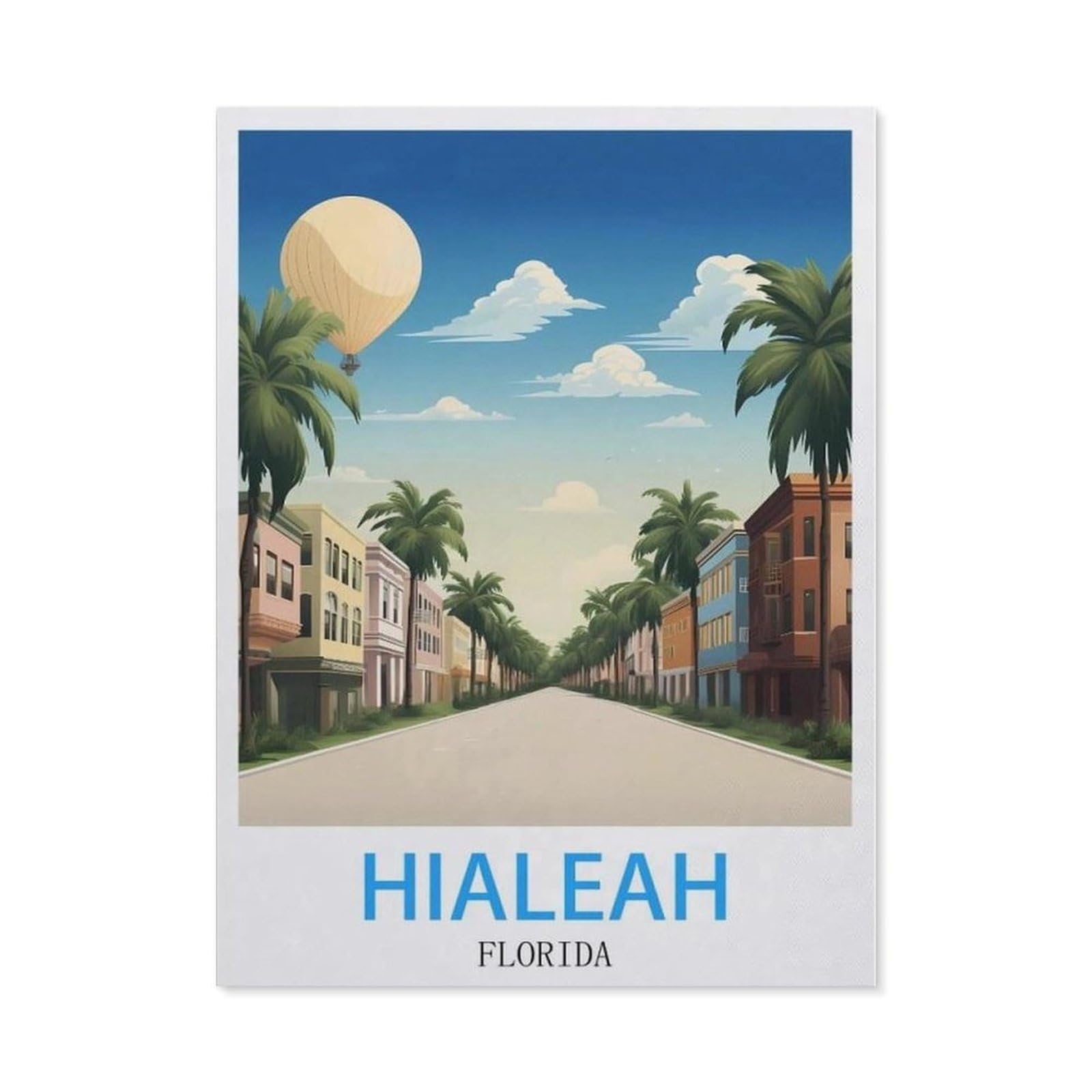 Beayodkp （30 X 40 Cm/11.81 X 15.74 Inches） 5D Diamond Painting Set For Adults And Children，Hialeah Florida Vintage Travel Poster，Diy Diamond Crystal Rhinestone Embroidery Painting-Cc32