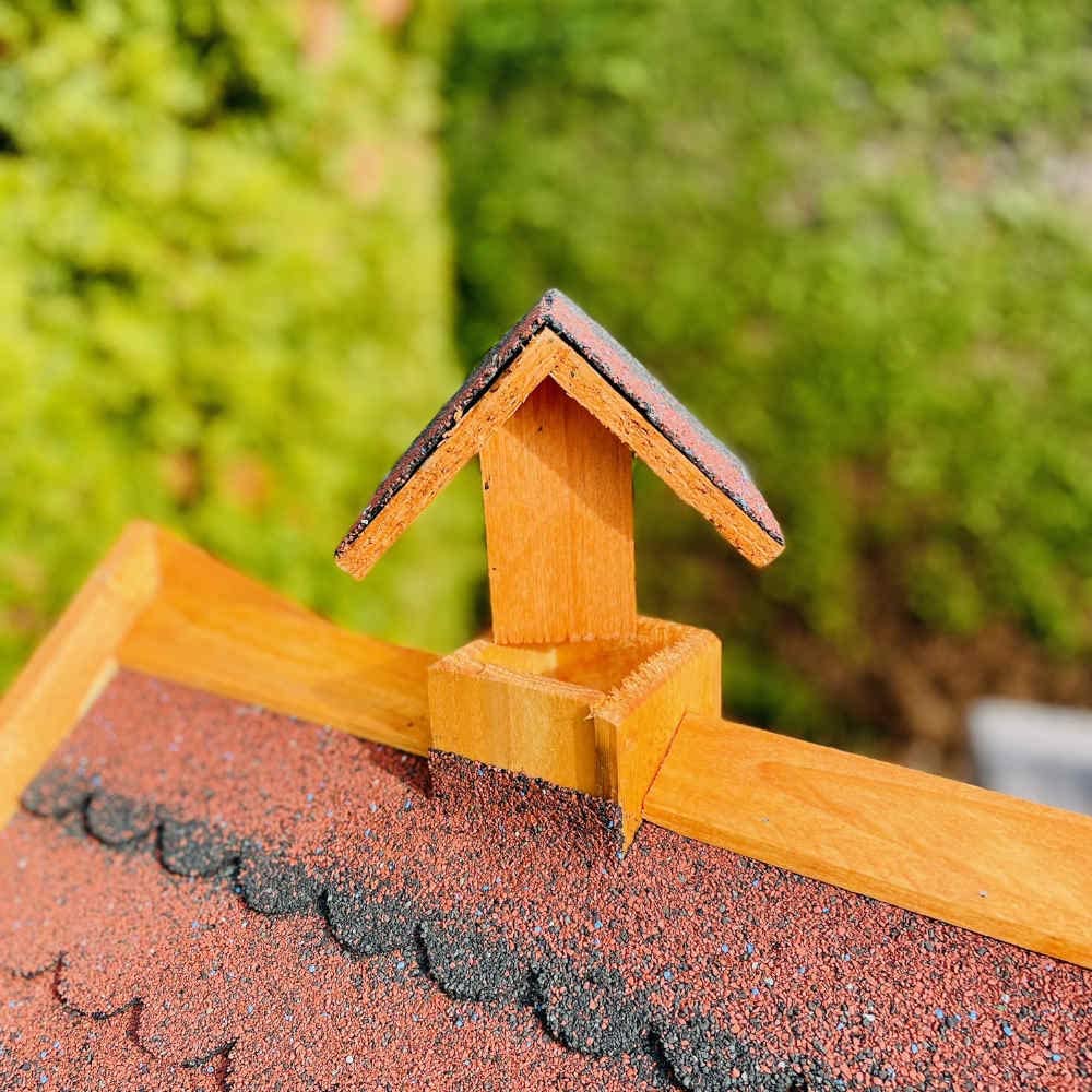 Rechteckiges Vogel Futter Haus L - XL Futterstelle Holz Vogelhaus wetterfest für den Garten oder Balkon. Mit Bitum Schindeldach. (XL mit Ständer, Rot - Braun)
