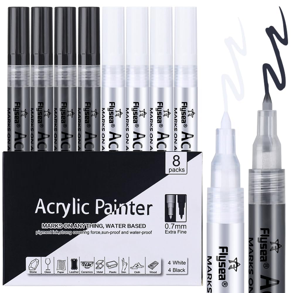 Sponsored Ad – Black and White Acrylic Paint Pens, 8 Pack 0.7 mm Extra Fine, Waterproof Art Markers for Rock Painting Ceramic Glass Canvas Mug Metal Wood DIY Supplies