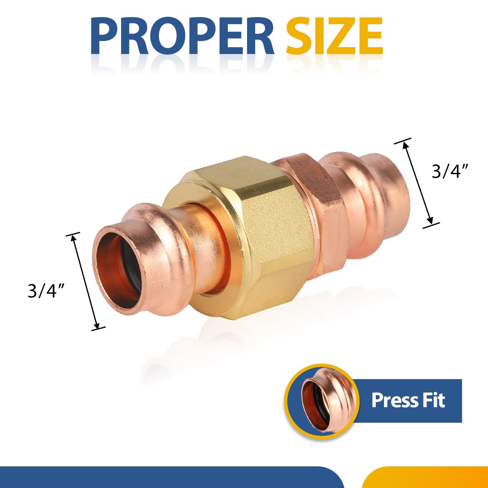 (Paquete de 5) Conectores de unión de Cobre a presión GUOFIS, Acoplamiento a presión de 3/4", Acoplamiento de Cobre de unión LF a presión (PRESS069-5Pack)