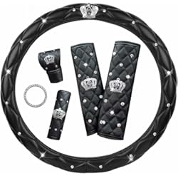 coofig Funda Volante Coche Universal Brillante Cubre Volante de Cuero de Bling Rhinestones Protector Volante Coche Antideslizante 37-38cm Accesorios Coche Interior (Conjuntos Negro)