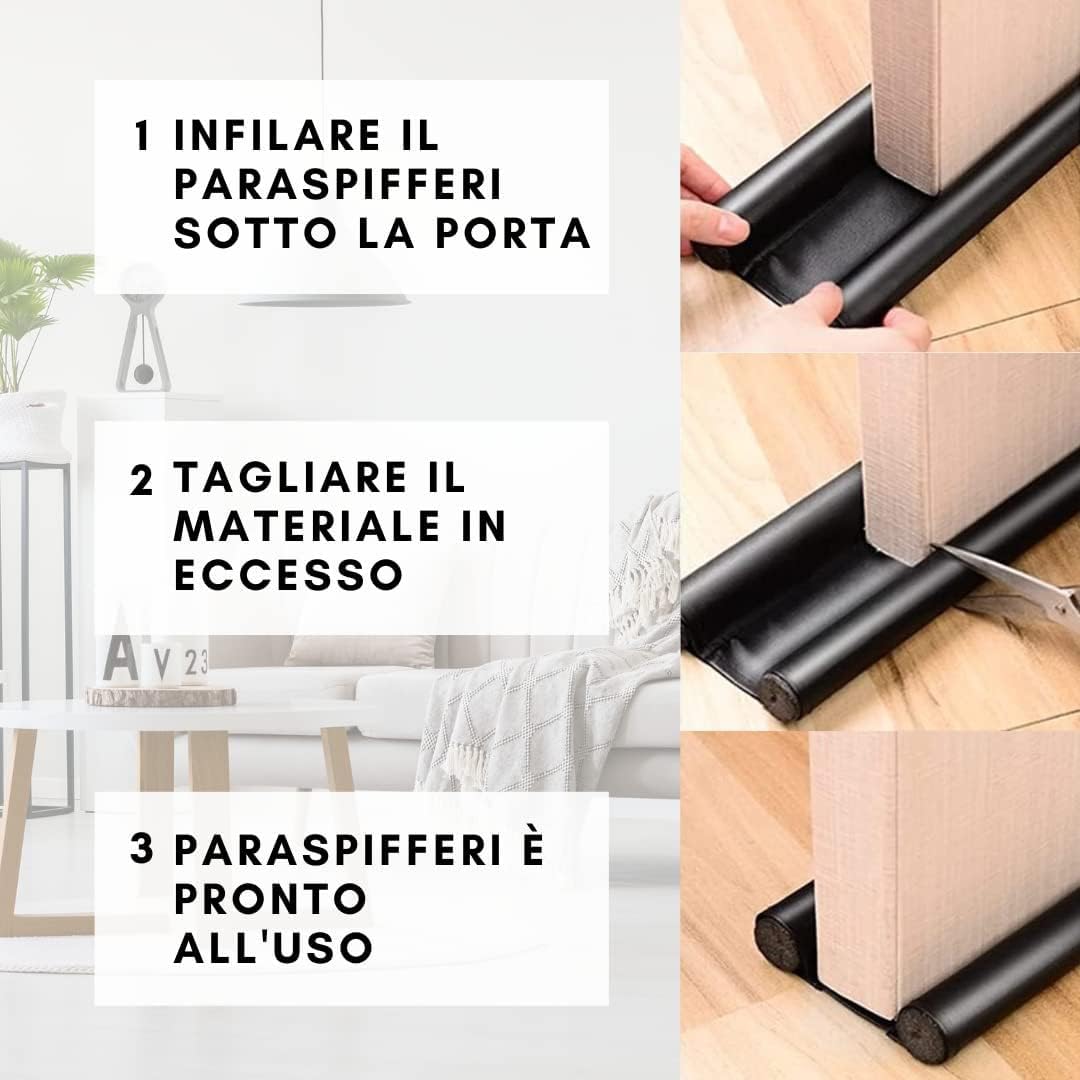 Paraspifferi Sottoporta Doppia Protezione per Porte Blindate e Standard, Anti-Insetti e Polvere, Facile da Installare, Efficace Contro Correnti d'Aria 95x25 mm. (Grigio, 95 cm)