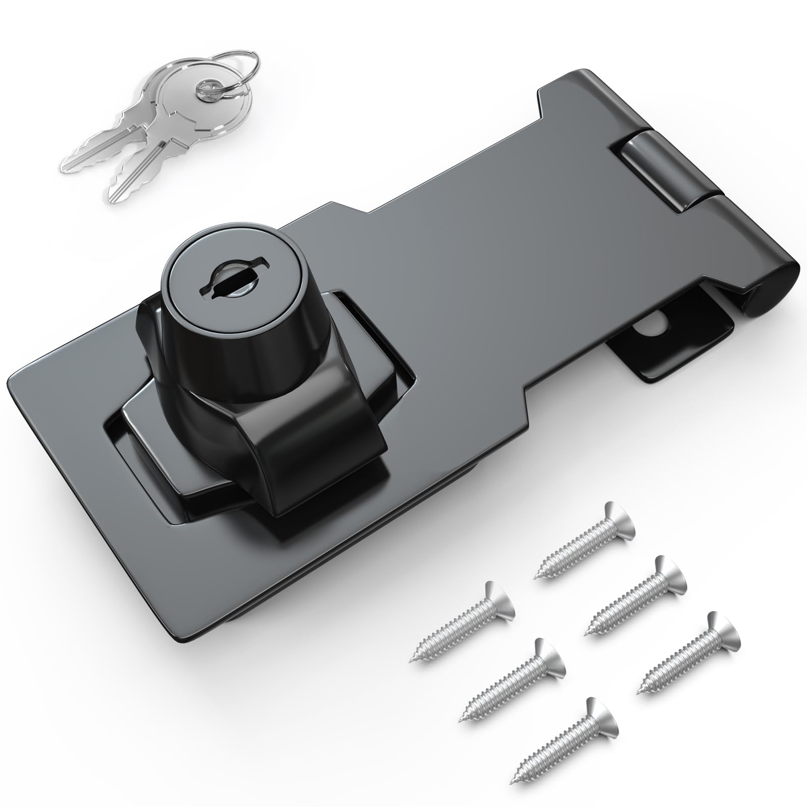 3 Inch Keyed Hasp Lock for Cabinets &amp; Small Doors, Twist Knob Design, Heavy Duty Zinc Alloy with Chrome-Plated Iron, Includes Keys &amp; Screws, Black