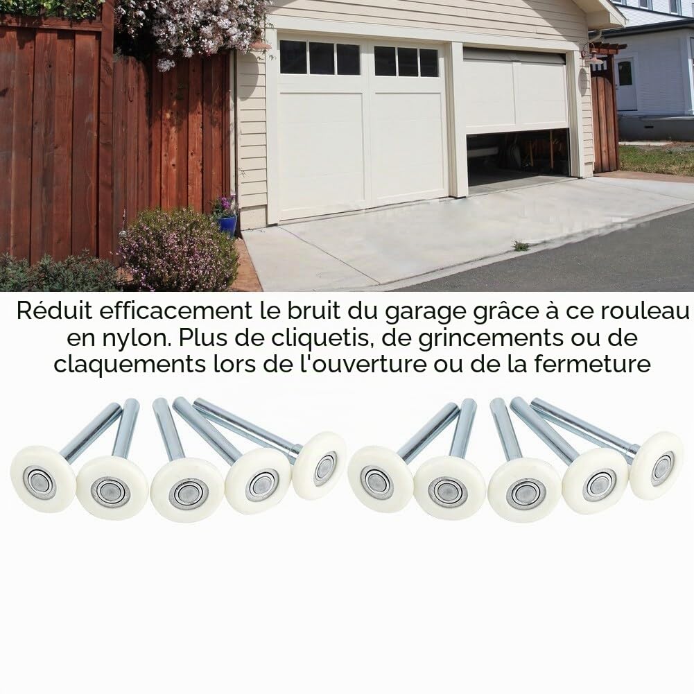NCONCO Lot de 10 roues de porte de garage en nylon - Roulements de rechange sectionnels à 2 tiges réutilisables - Plus de 100 000 cycles