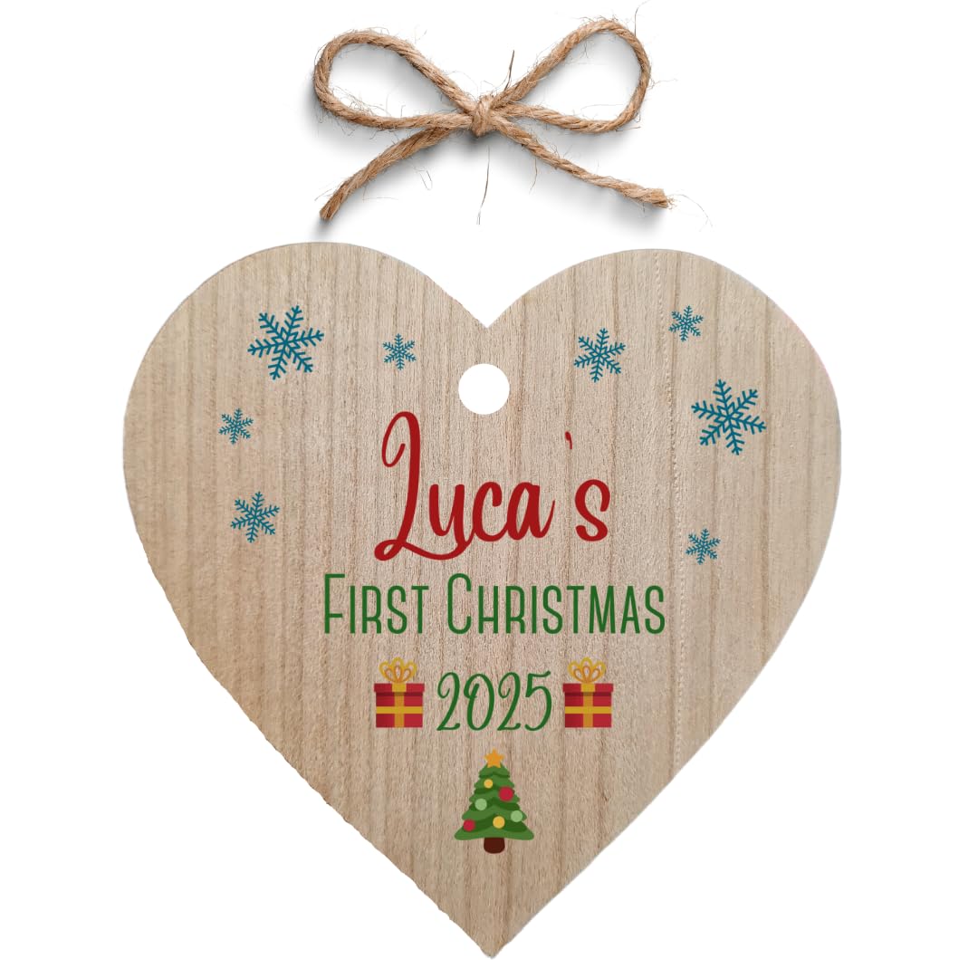 Second Ave Gift Company Second Ave Personalised Baby First Christmas Cherry Wood Hanging Heart Christmas Xmas Tree Decoration Bauble
