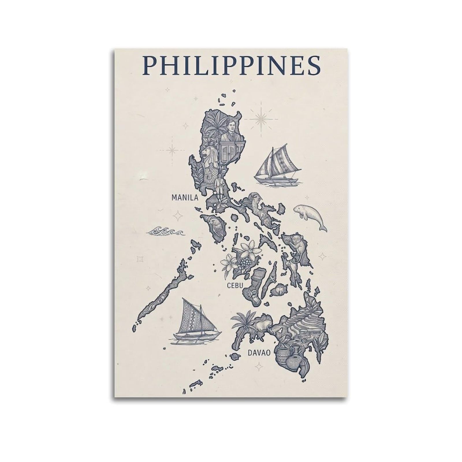 OKAHYS Vintage Philippines Travel Artwork Poster Decorative Painting Canvas Wall Artworks Picture 20x30inch(50x75cm)