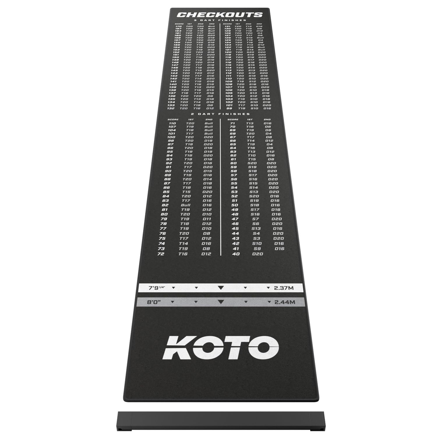 KOTO - Oche Carpet Checkout Darts Mat Black 285 x 60 cm + Oche Incl. Score Indicator, Non Slip Carpet Dart Mat, Professional Dart Mat, PRedect Floor & Darts