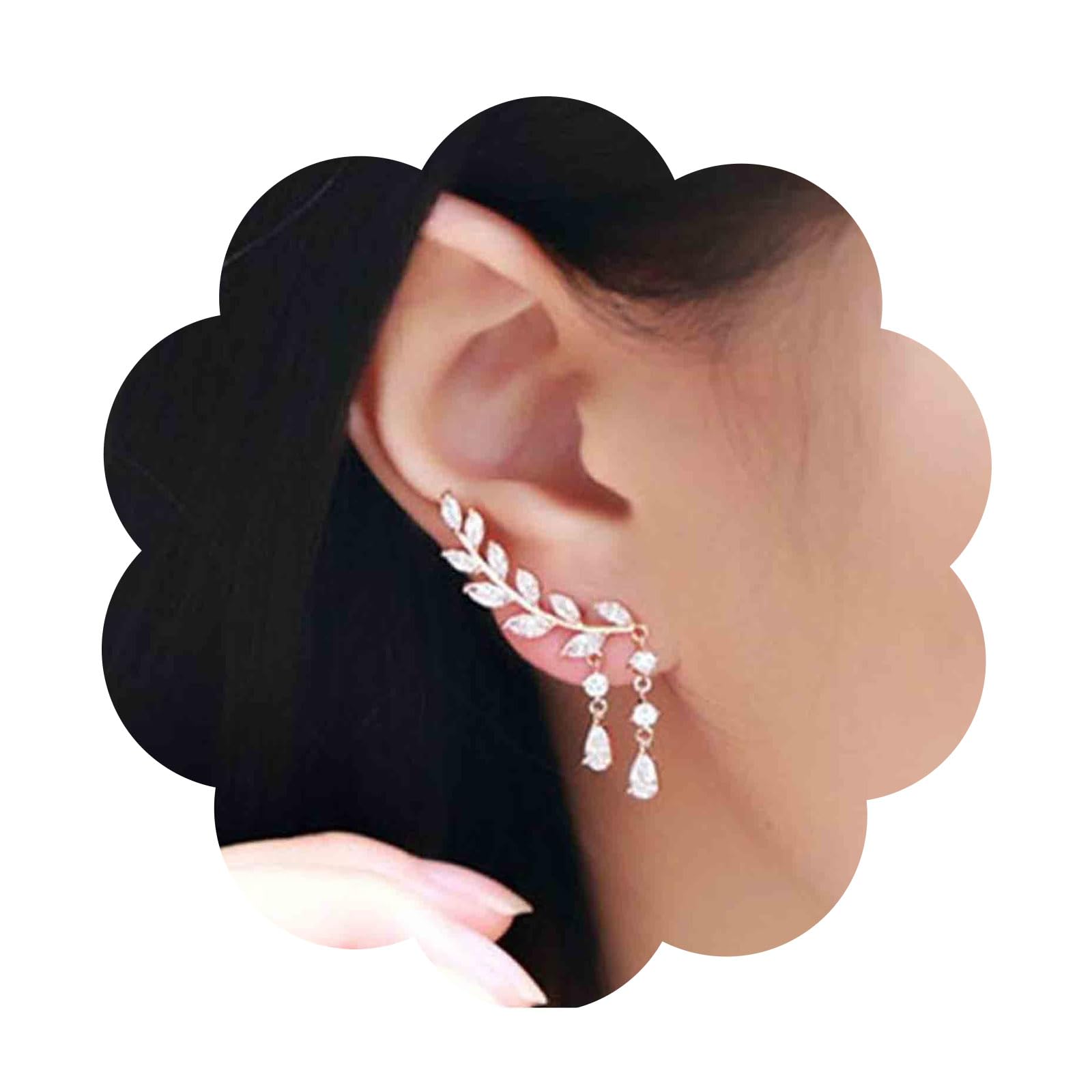 Orecchini A Giacca Con Ali D'Angelo E Strass In Argento - Borchie Anteriori/Posteriori Boho Per Donne