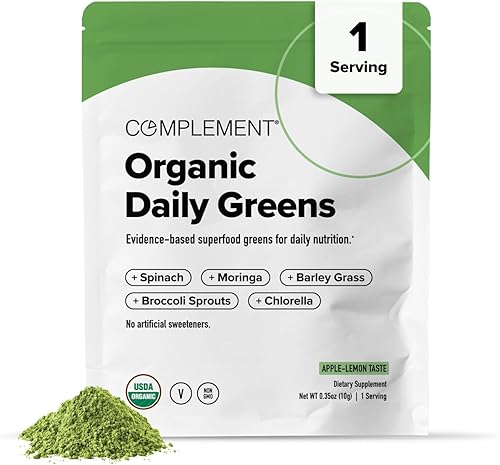 Complement Polvo de verduras diarias, superalimento en polvo Super Greens, alimentos integrales, clorella orgánica, jugo de hierba de cebada, brotes
