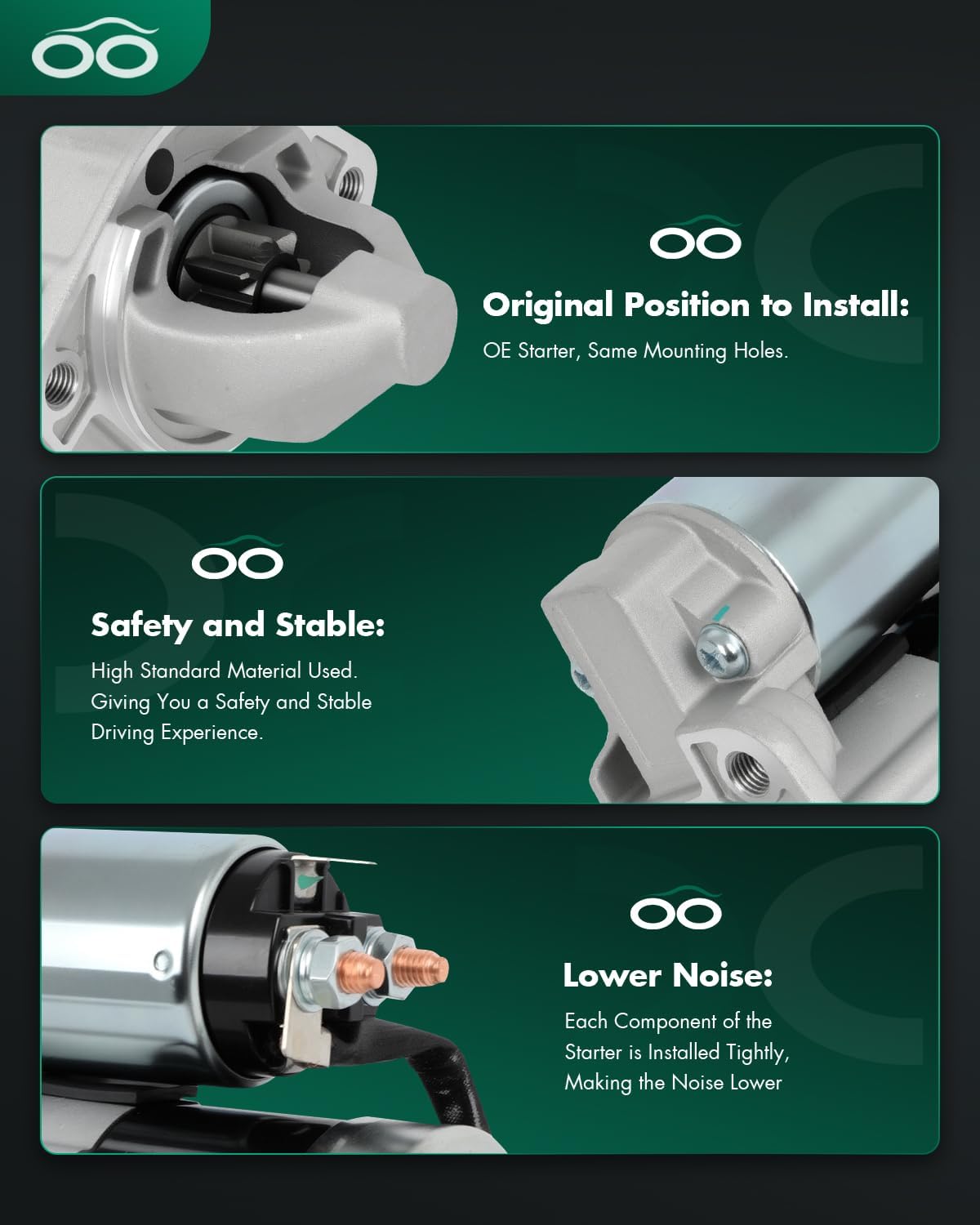 SCITOO Starter Motor 17762 Compatible for HYUNDAI for Santa Fe 2001-2006 Sonata 1999-2005 & for KIA Magentis/Optima 2001-2006 L 4 2.4L Replace# 36100-38090 TM000A13901 12V 1.2KW 8 Teeth CW PMGR