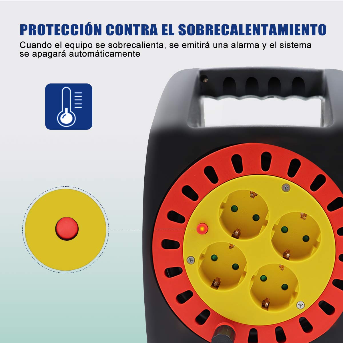 ExtraStar Cable de alimentación de bobina enrollable de 20 metros y 4 enchufes (2P+T) (20M) …