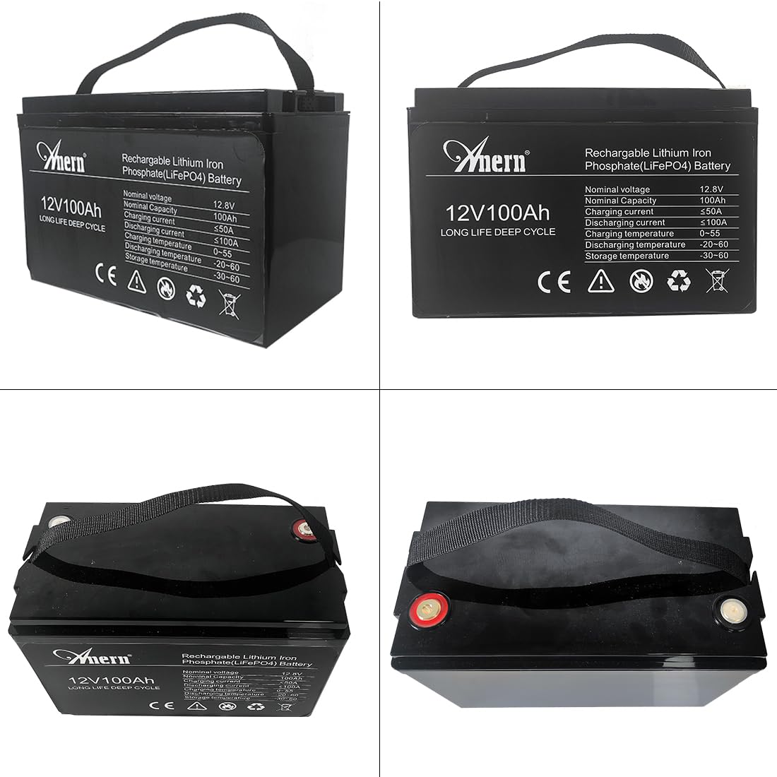 Anern 12V LiFePO4 Akumulator Litowy 12V 100AH Bateria 1280WH LiFePO4 Akumulator Litowo-żelazowo-Fosforanowy Wbudowany BMS Ponad 6000 cykli Do Systemów Solarnych, łodzi, Paneli Słonecznych