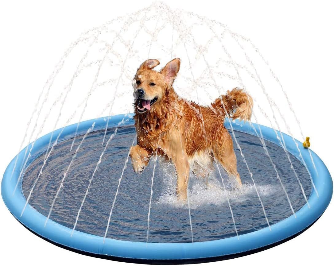 Non-Slip Dog Splash Pad, Thickened Sprinkler Pool for Summer Outdoor Water Play - Fun Backyard Fountain Play Mat for Dogs and Cats. (Blue, XL-67)