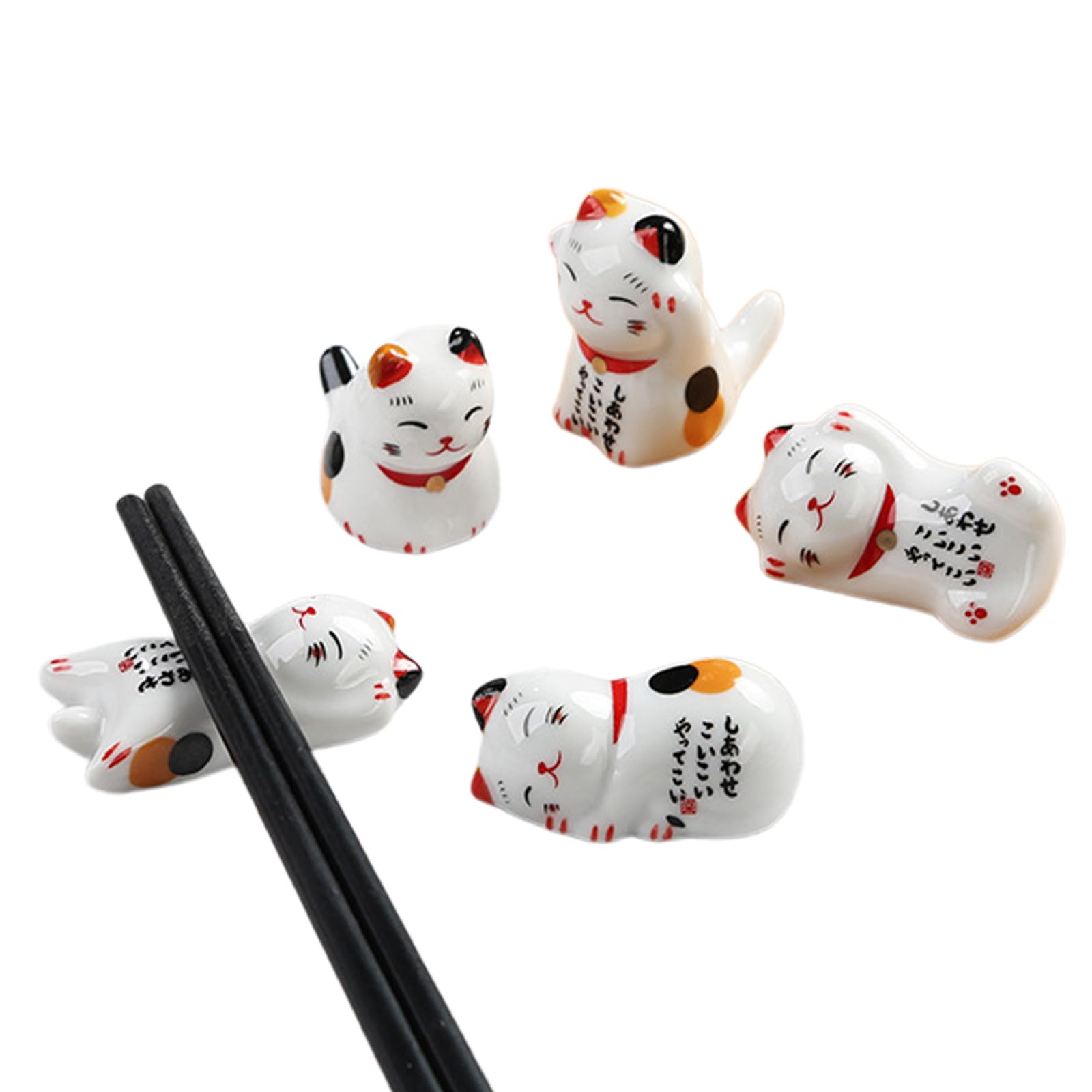 Merzio Cute Cat Chopstick Rest Set, Japanese Style Reusable Ceramic Holder, Dinner Tableware Stand for Sushi Noodle, Gift Set
