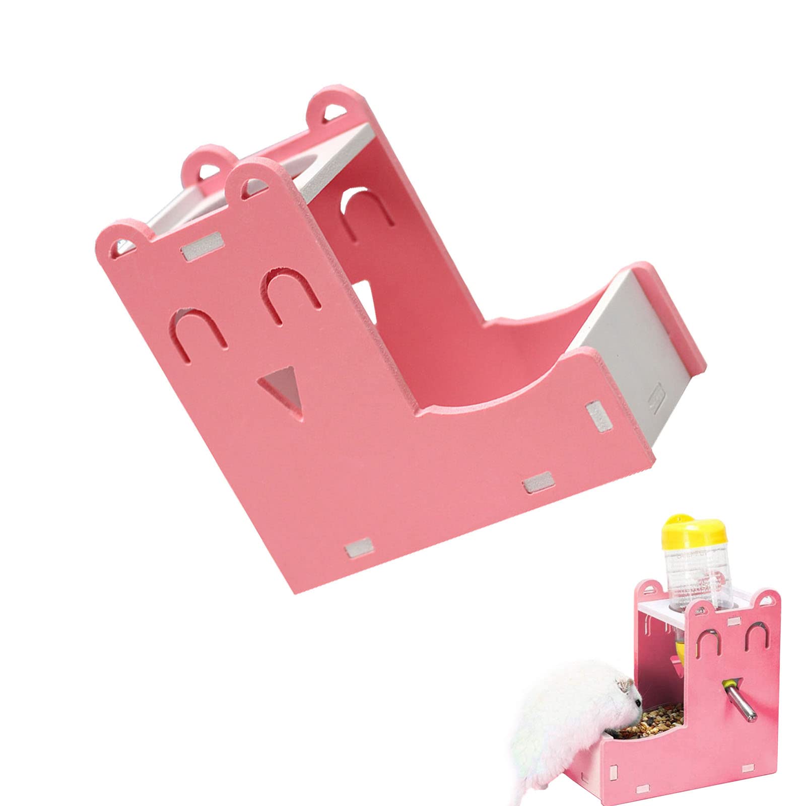 WSHuayee 2 in 1 Hamster Automatic Water Drinker Base Small Pet Hanging Water Dispenser Holder Small Pet Food Container Base for Hamster Gerbil Mouse Guinea Pig (125ML, Without Water Bottle)