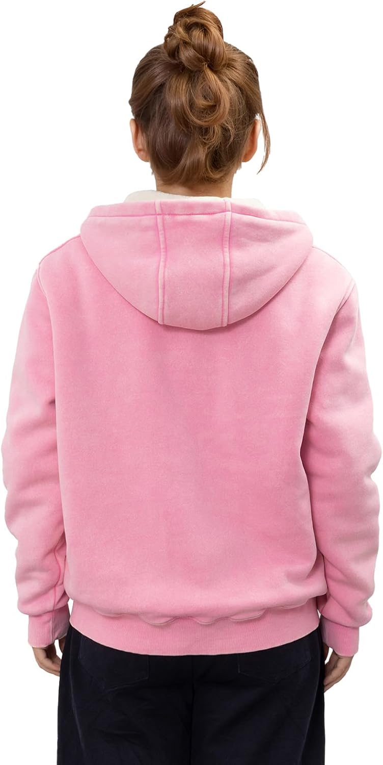 Women's Acid Wash Fleece Sherpa Lined Hoodie Jacket Winter Warm Zip Up Hoodies Heavyweight Vintage Sweatshirt Coat - Image 5