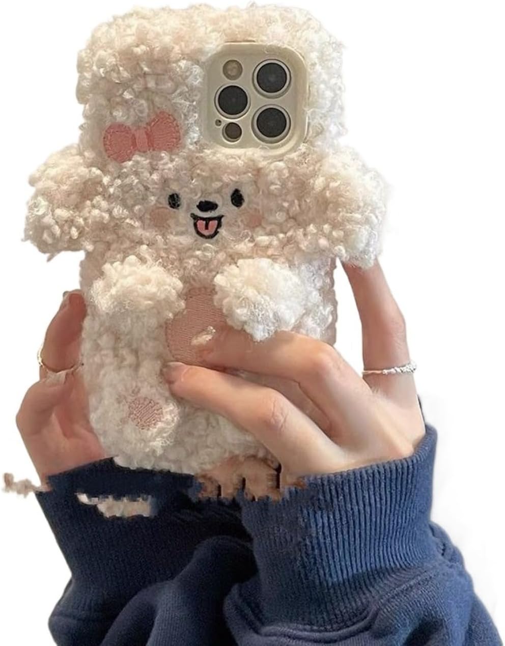 Fluffy 3D Plush Dog Phone Case - Soft Cute Animal Design Shockproof Protective Cover with Adorable Face for iPhone, Perfect Grip & Drop Protection (White,for iPhone 17Pro Max)