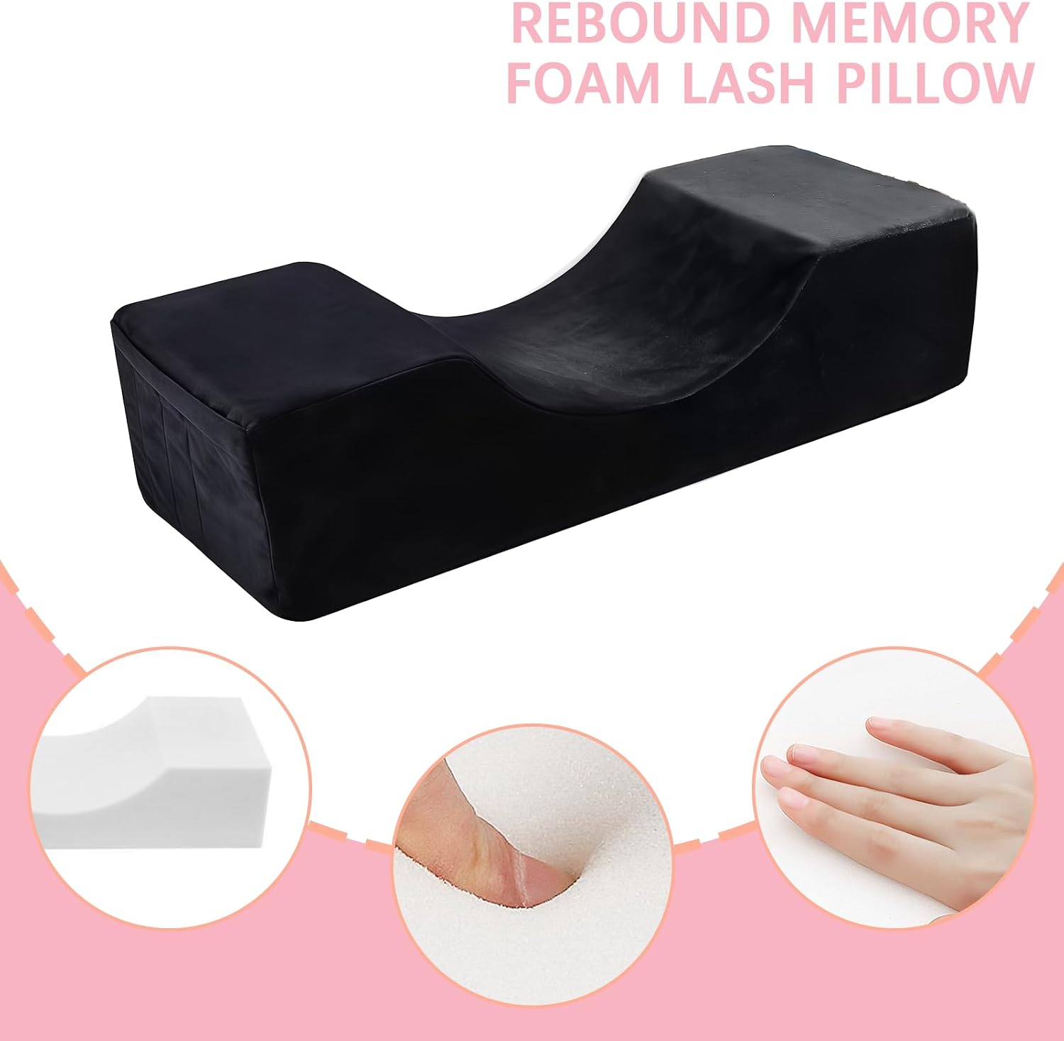 Comfortable Eyelash Extension Neck Pillow,Memory Foam Neck Contour Pillow for Sleeping Support,Beauty Salon Lash Grafting Pillow,Removable Black Velvet Cervical