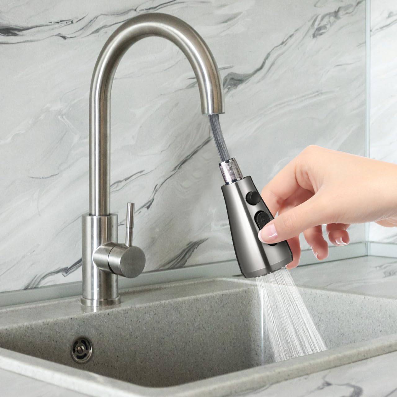 DOITOOL Pull Down Kitchen Faucet Sprayer Head Replacement,Pull Out Sink Sprayer Head,3-Function Faucet Nozzle Spout Replacement Part,Kitchen Sink Hose Spray Tap Accessories