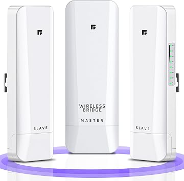 Wireless Bridge, Pre-Configured 3 Pack Long Range WiFi Bridge for Point to Multi-Point, High-Speed Network Bridge with Hotspot, for Stores, Barn, Garage, Building, 100/1000Mbps LAN Port. 3 Pack 5KM