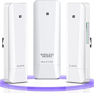 Wireless Bridge, Pre-Configured 3 Pack Long Range WiFi Bridge for Point to Multi-Point, High-Speed Network Bridge with Hotspot, for Stores, Barn, Garage, Building, 100/1000Mbps LAN Port. 3 Pack (5KM)