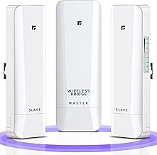 Wireless Bridge, Pre-Configured 3 Pack Long Range WiFi Bridge for Point to Multi-Point, High-Speed Network Bridge with Hotspot, for Stores, Barn, Garage, Building, 100/1000Mbps LAN Port. 3 Pack (5KM)