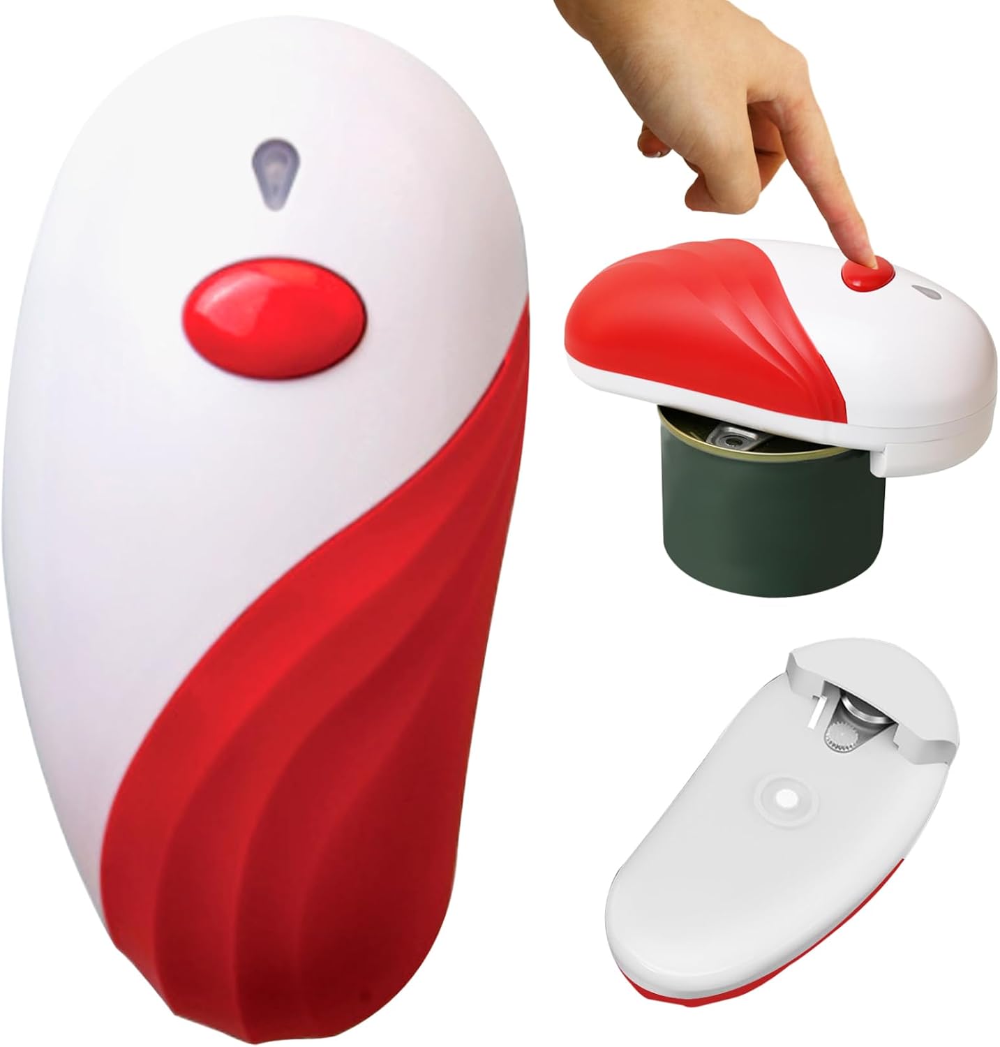 Electric Can Opener for Any Can Sizes Hand Free Food-Safe Automatic Opener Portable Battery Operated Openers for Seniors with Smooth Edge Red Openers for Seniors