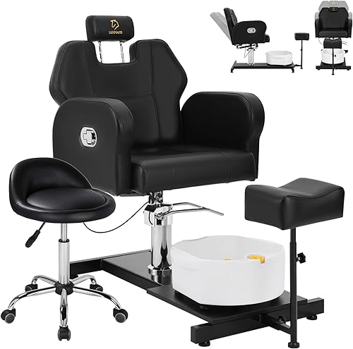 Miniatura 12 de Silla de pedicura para tecnología de uñas, sin estación de pedicura de fontanería con hidráulica resistente, silla de pedicura reclinable con altura