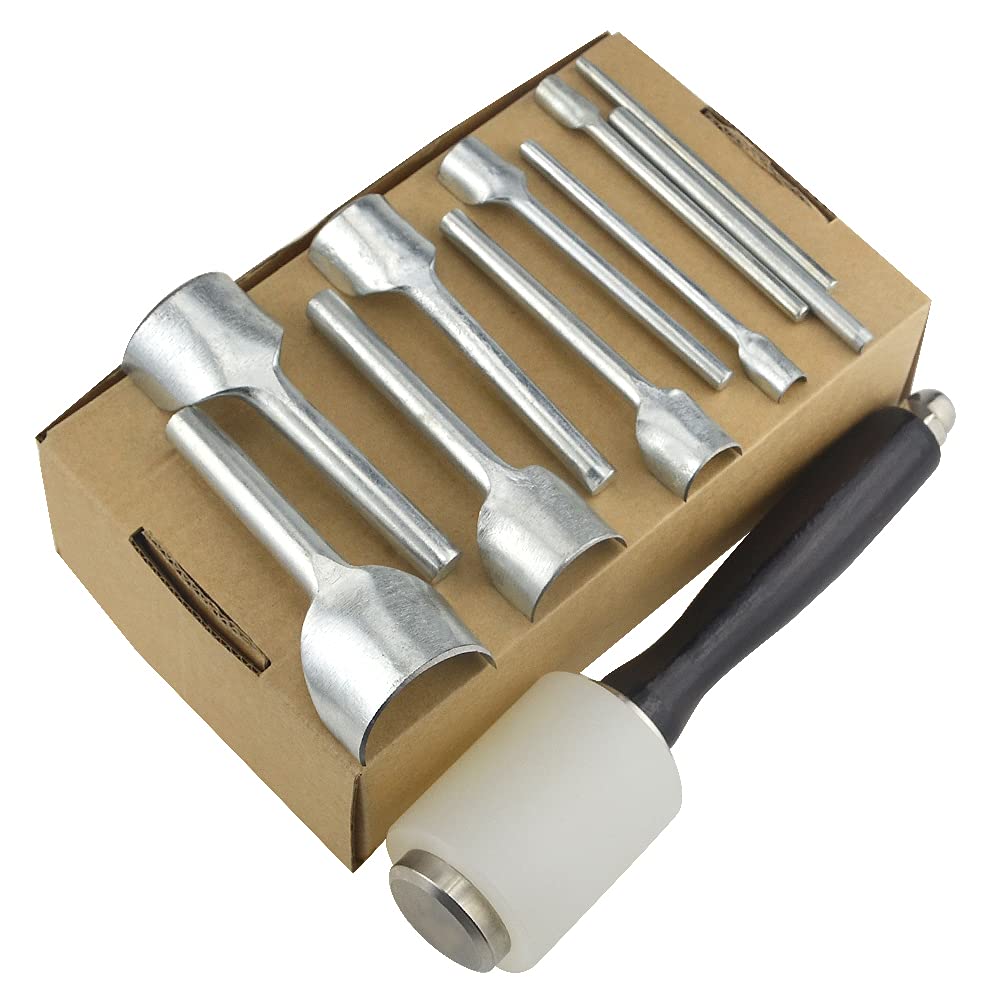 11Pcs 10 Sizes Half-Round Cutter Punch Corner Round Punch for Punch Strap Belt Bag Wallet with Leather Hammer (5-40mm)