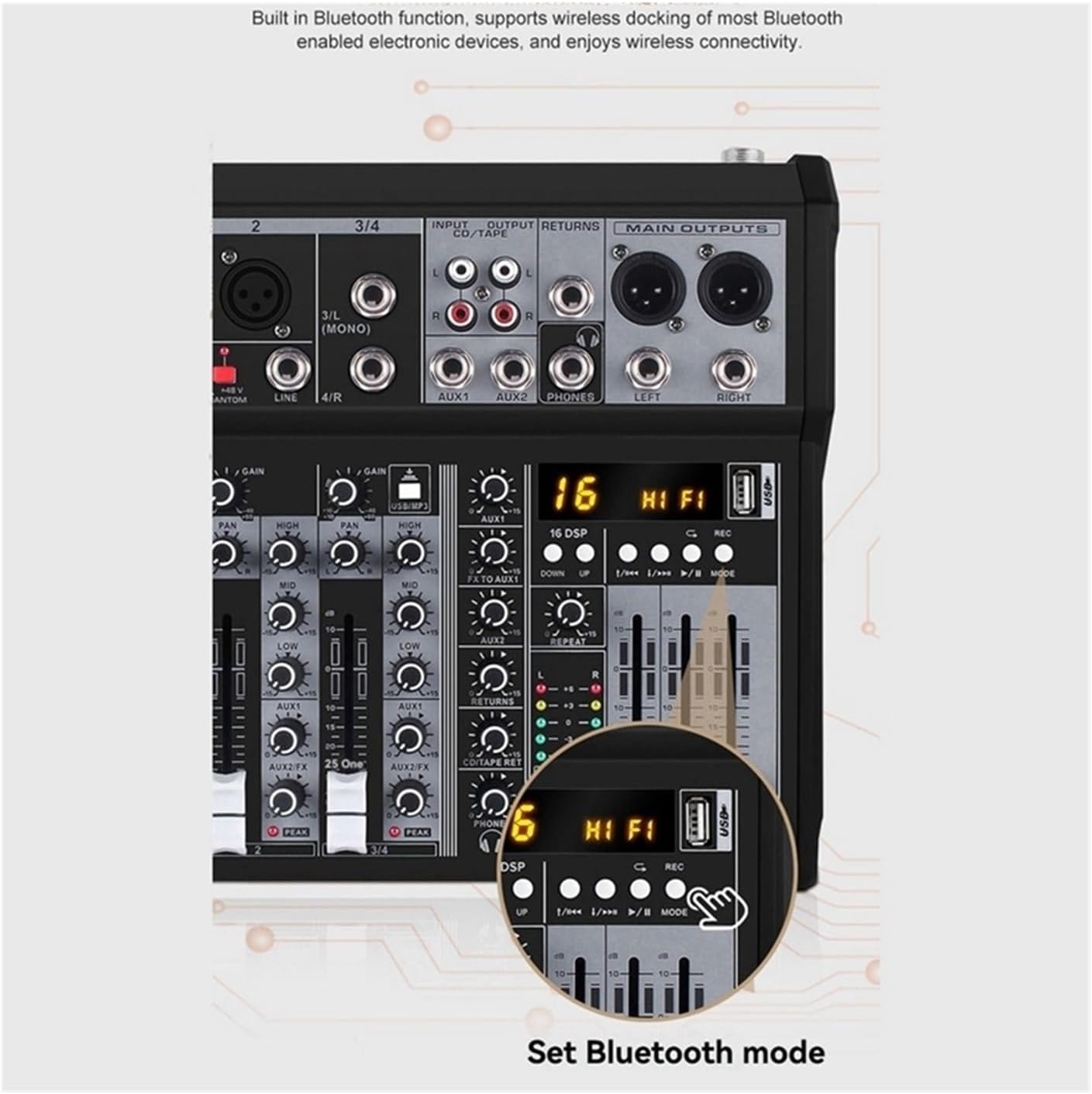 DJコントローラー、 4チャンネル Bluetooth オーディオミキサー