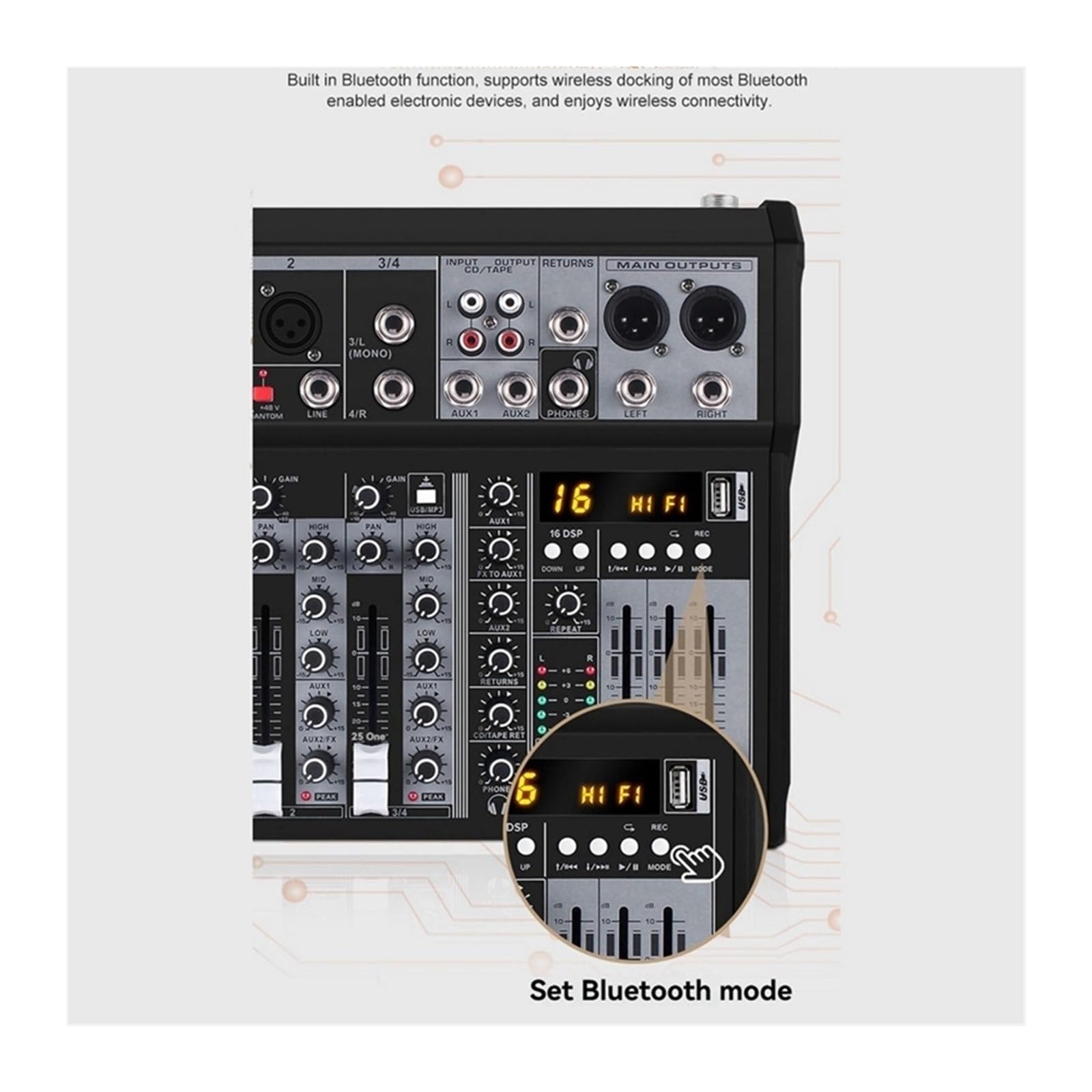 Controller DJ, Mixer Bluetooth a 4 canali, console di missaggio, interfaccia, scheda USB for studio, palco, DJ, casa