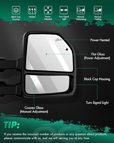 Miniatura 2 de SCITOO Espejos de remolque compatibles con Ford 2017-2019 para Ford para F250 F350 F450 F550 Super Duty Pickup Truck Espejos de potencia calentada