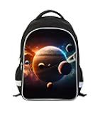 AnySmic Solar System Planets Stars Space Kids Backpack, Galaxy School Bookbag for Boys and Girls, Polyester, 17 Inches Back Pack, Giftable, Bottle Holders, Tablet Compartment
