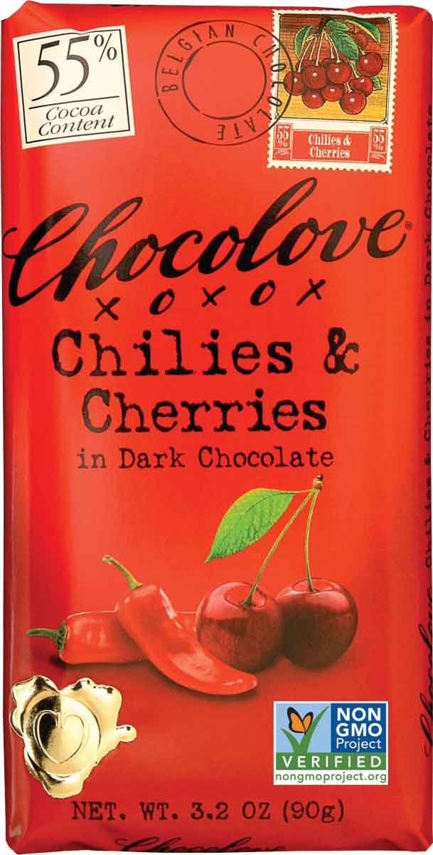 Chocolove Chilies & Cherries in Dark Chocolate Bar, 3.2 Ounce (Pack of 12)