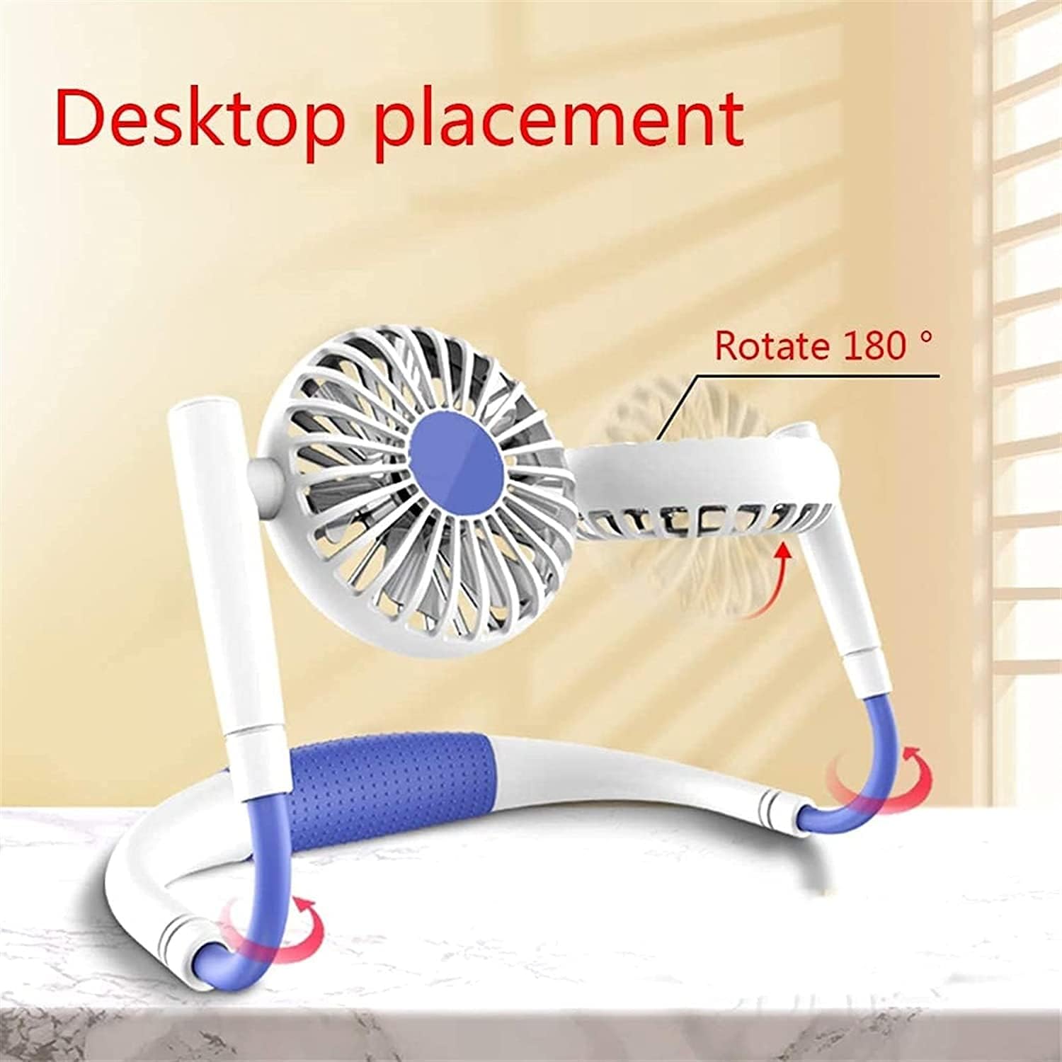 Neck Hanging Fan - Hand Free Portable Neck Sports Fans, USB Rechargeable Personal Wearable Fan，360° Free Rotation (Color : Blue)