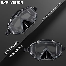 Adult Pano 3 Window Scuba Diving Mask, Tempered Glass Snorkel Mask Anti-Fog Swim Mask No Leakage Swim Goggles with Nose Cover Snorkeling Gear for Snorkeling, Freediving, Swimming (Premium Grey)