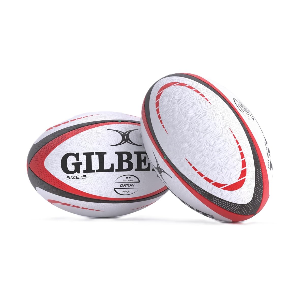 Gilbert Rugby ORION Match - Balón de rugby (blanco, rojo y negro, talla 5)