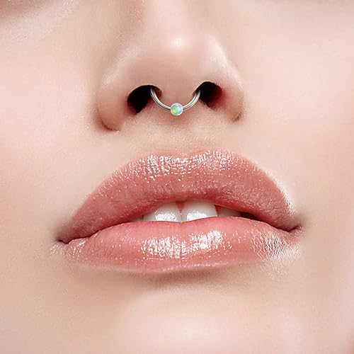 Vista 52 de 14k Gold Filled White Opal Nose Ring - 20 Gauge Cartilage Earring with 8-9mm Hoop Diameter - Perfect Piercing Jewelry for Women and Men