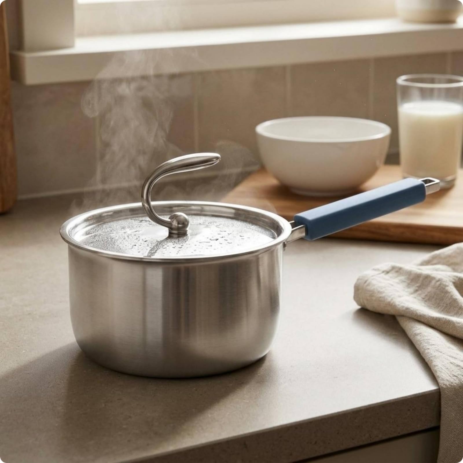 Qianly Pot Lait Inox Triple Couche Casserole à Lait Finition Brossée Ustensile Cuisine