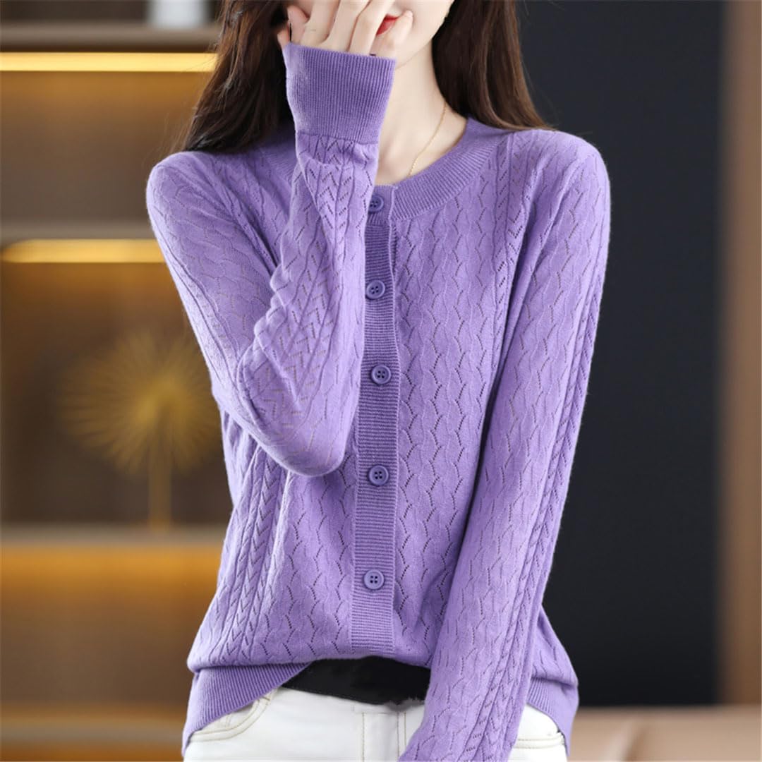 Cárdigan De Lana con Botones Y Manga Larga para Mujer Chaqueta De Punto con Cuello Redondo