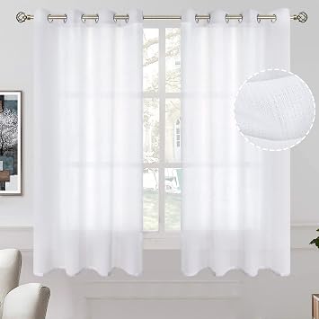 BGment White Sheer Curtains 63 Inch Length 2 Panels for Bedroom, Light Filtering Linen Semi Sheer Privacy Curtains Grommet Opaque Textured Casual Drapes for Living Room, 52 x 63 Inch
