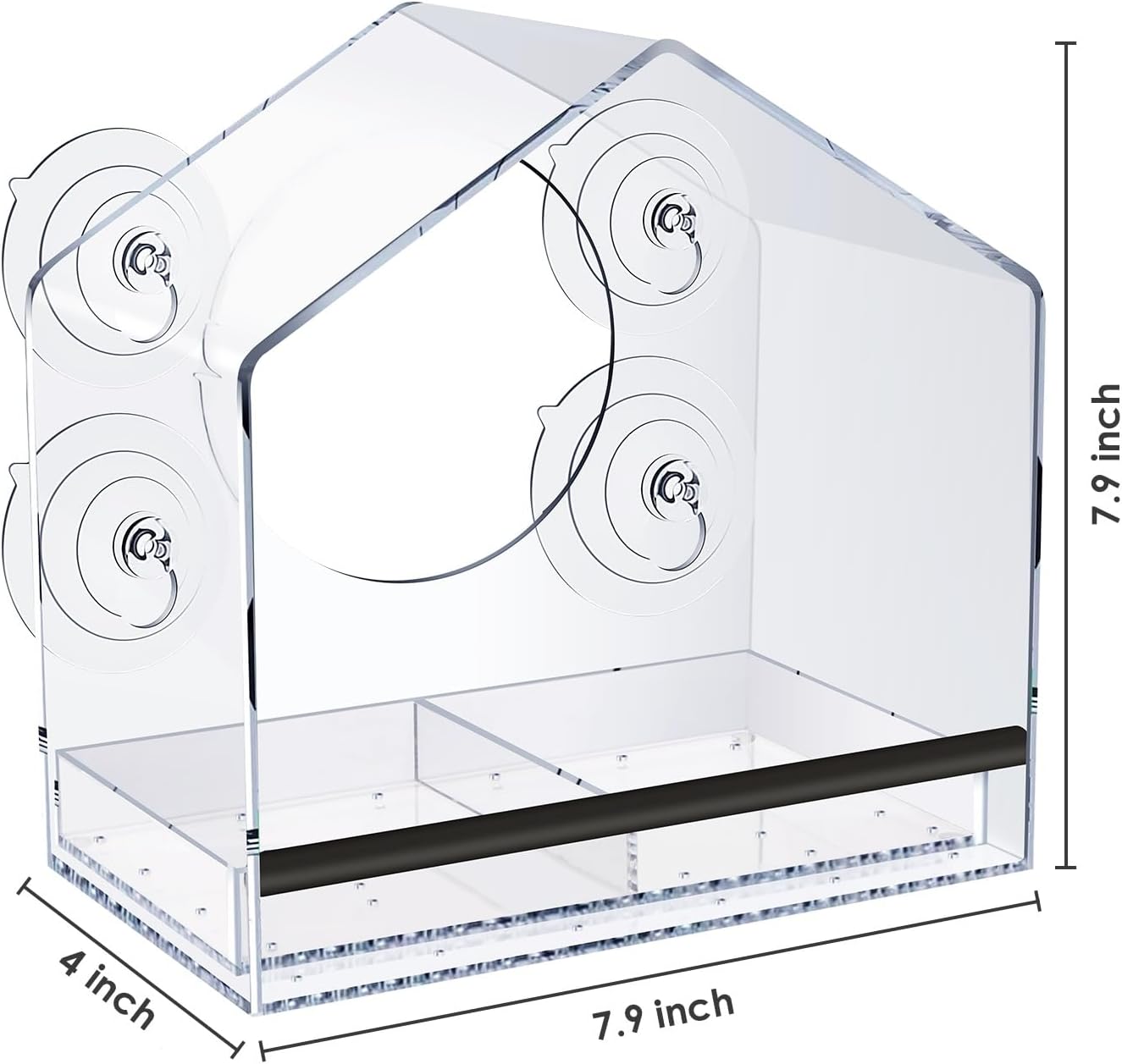 window bird feeder with strong suction cups for outdoors, clear bird feeder for window viewing, easy to refill and clean, ideal gift for parents.(clear) black