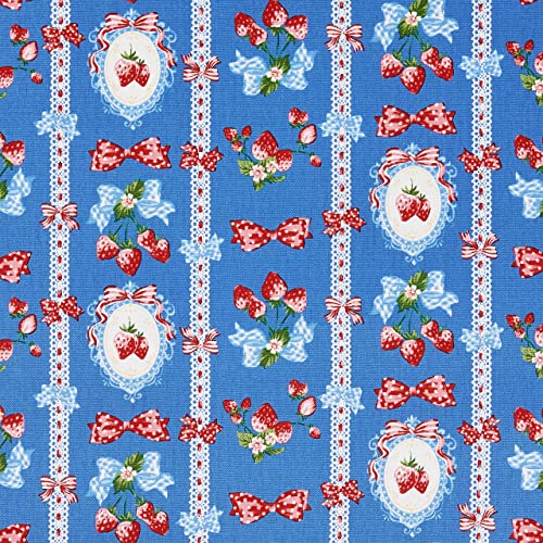 KIYOHARA クラシカルモダン ストロベリーレース 生地 オックス 綿 100% 110cm巾×1mカット Col.BL ブルー CMOF-58C