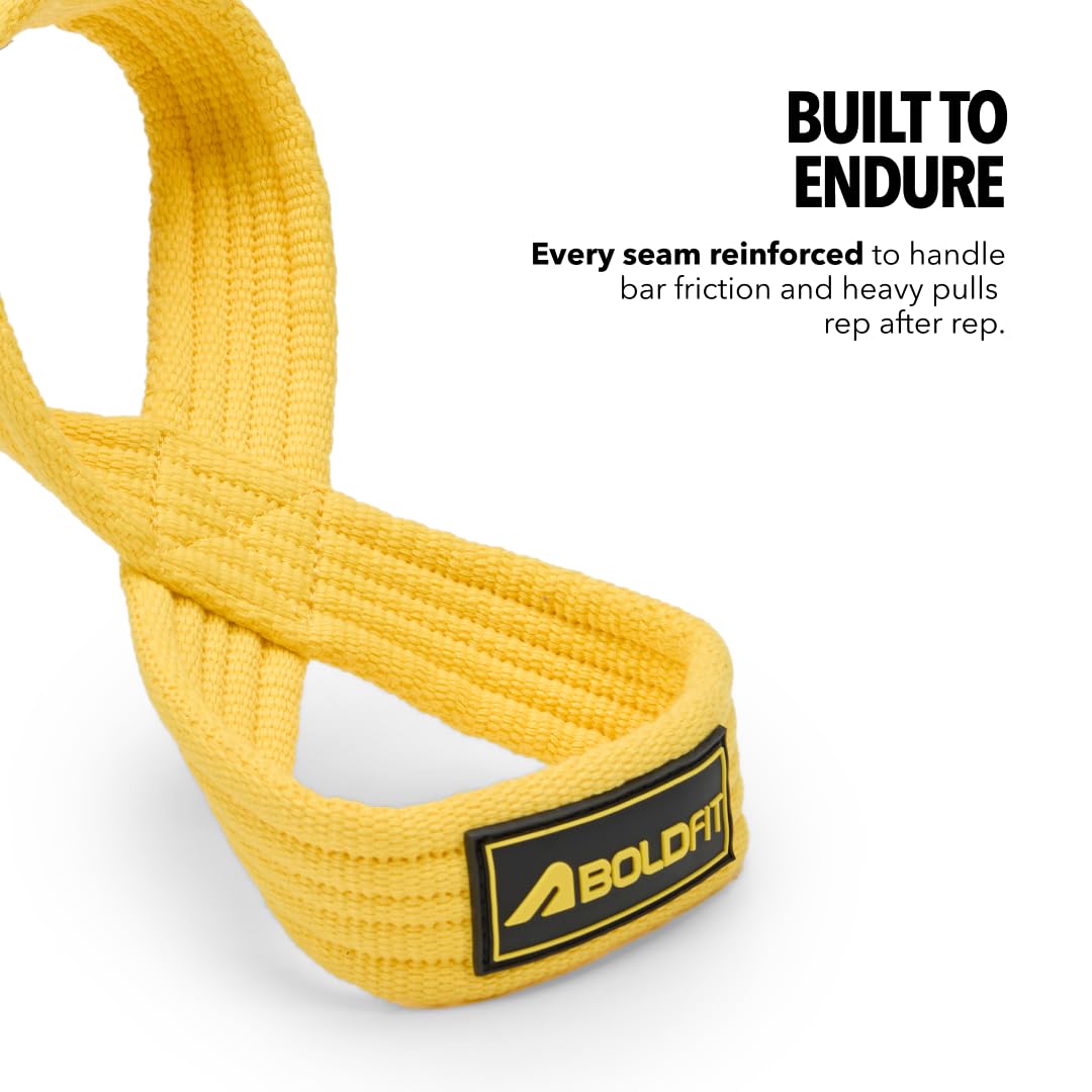 Boldfit Weight Lifting Straps Wrist Supporter for Gym Training, Deadlift Grip Heavy Workout Accessory for Men & Women, Strength Training Weightlifting Strap - 1 Pair - GripX Yellow 3