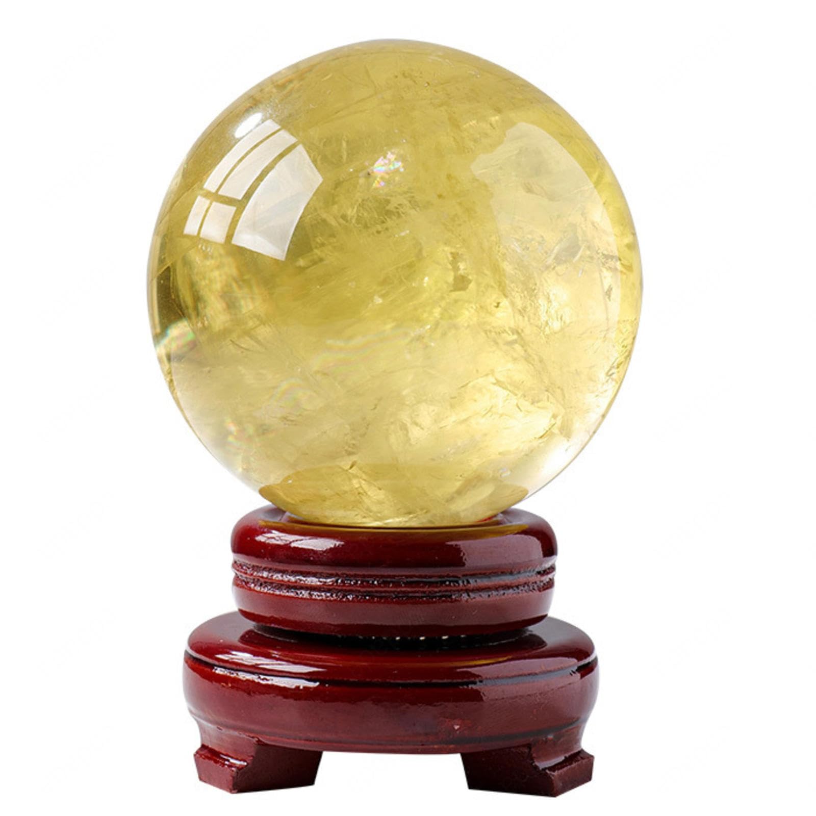 SHFTQXSLAT Yellow Crystal Ball Quartz Sphere with Wooden Base,Citrine ball-80mm